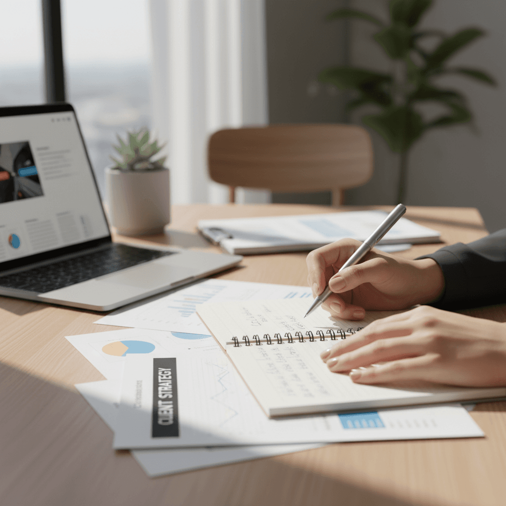 Consultant reviewing payment processing documents with a client
